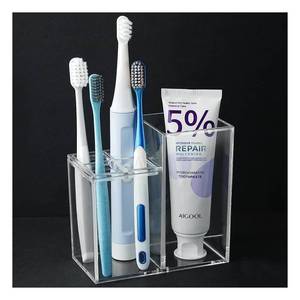 lot 8982 image: Acrylic Toothbrush Holders for Bathroom, 5 Slots Toothbrush and Toothpaste Storage Organizer Holder, Home Decor for Bathroom Accessories Organizer - Clear