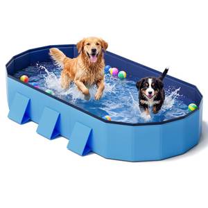 lot 992 image: Pechfun Foldable Dog Pool, 71 Extra Large Portable Pet Bathtub with Non-Slip & Reinforced Support Boards for Indoor Outdoor Backyard Use (Blue)