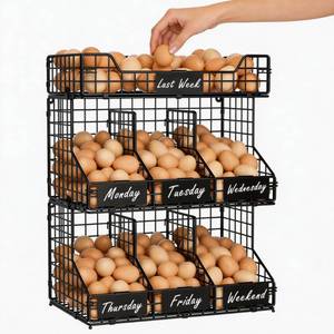 lot 1001 image: X-cosrack Egg Holder Countertop, 3 Tier Egg Rack with Labels Dividers to Separate Eggs, Stackable Wire Baskets for Fresh Egg, XXL Egg Dispenser for CountertopWall-Mounted (Patent Pending)