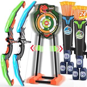 lot 1004 image: HYES 2 Pack Bow and Arrow with Moving Target for Kids, LED Light Up Archery Set with 24 Suction Cup Arrows, 6 Score Targets & 2 Quiver, Indoor Outdoor Sport Gifts for Boys Girls Ages 4-12