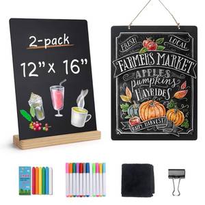 lot 1007 image: SELEAD Chalk Board Sign Board - 2 Pack 12x16 Inch Decorative Chalkboard with Wooden Stand  Hanging Rope, Table & Wall Decor, Double-Sided Message Menu Food Board for Business, Wedding