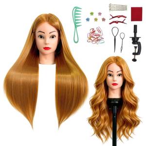 lot 1011 image: 28 Long Light Auburn Practice Hair Mannequin Head for Hair Styling, Braiding, Curling, Cosmetology Female Training Doll Head, Mannequin Head with Hair for Kids