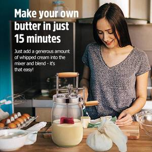 lot 1018 image: Manual Butter Churn  - Wooden Hand - Crank Butter Maker with Glass Jar, Perfect for Fresh Cream, Keto Butter & Sustainable Homesteading (1.5L)