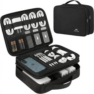 lot 1023 image: MATEIN Electronics Organizer Travel Case, Water Resistant Cable Organizer Bag for Travel Essentials, Gifts for Men, Storage Bag for Camera Accessories, Phone, Cord & Tablet, Black