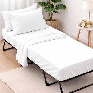 lot 1024 image: Cottington Lane 4 Piece Cot Sheets Set 30 X 75 with 6 Inch Deep Pocket White Solid, 100% Egyptian Cotton Cot Sheets, Perfect for Narrow Twin, Camp Bunk,Trifold Mattress, Guest Bed Replacement