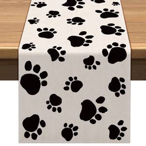 lot 1033 image: Vohado Dog Paw Print Table Runner Puppy Themed Birthday Party Decoration Black and White Table Decor for Office Kitchen Home