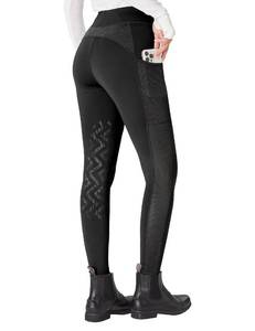 lot 1048 image: FitsT4 Sports Womens Horse Riding Pants Knee-Patch Riding Tights Ventilated Mesh Equestrian Breeches Horseback Schooling Tights with Pockets Black S