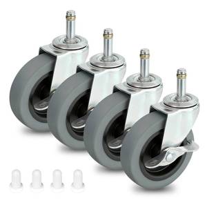 lot 1050 image: 4 Inches Stem Caster Wheels,716-Inch Stem Diameter Rubber Casters Set of 4 with Side Brake,Heavy Duty TPR Replacement Wheels for Utility Cart Rubbermaid Mop Bucket Shop Vac Weber Grills - 4 Pack