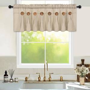 lot 1063 image: FRAMICS Farmhouse Valance Curtains, Boho Cotton Linen Kitchen Valance, Rustic Button Window Valances for Kitchen Bathroom Bedroom, Country Rod Pocket Valances for Windows, Linen Color, 52 x 18 Inch
