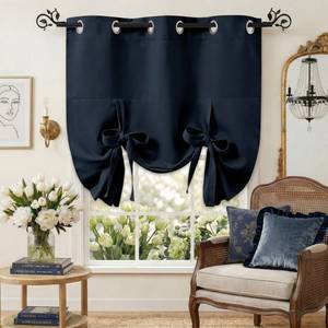 lot 1069 image: Pony Dance Kitchen Curtains for Window - Decorative Roman Blind for Bedroom Tie Up Shades Short Window Covering Grommet, Single Piece, 46 Wide by 63 Inches Long, Navy Blue