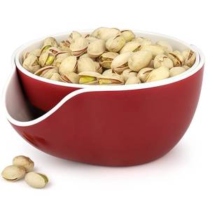 lot 1076 image: Stargoods Pistachio Bowl, Snack Serving Dish, Double Peanut Bowl with Nut Seeds Shell Candy Storage, Red