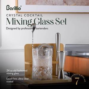 lot 1085 image: Barillio 24 Oz Crystal Cocktail Mixing Glass with Bamboo Stand &amp Bar Tools  Seamless Lead-Free Crystal, Weighted Base Stirring Pitcher