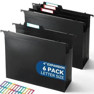 lot 1090 image: SortRax Plastic High Capacity Hanging File Folders, 4 Expansion for Bulky Documents, Side-Sealed Accordion Pocket, Supports Heavy Files, Letter Size, Movable Dividers, Insertable Tabs, 6 Pack