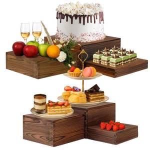 lot 1104 image: Verssure 6-Pack Wood Risers Display Stands, Multi-Height Food Risers for Buffet Table, Rustic Wooden Cake & Cupcake Stands for Party, Birthday, Wedding, Halloween Decor