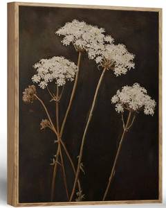 lot 1111 image: Vintage Canvas Wall Art White Flowers Wall Decor Landscape Country Wildflowers Painting Farmhouse Picture Modern Print Rustic Floral Prints Living Room Bedroom Bathroom 12x16 Inch Framed