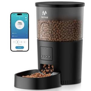 lot 1113 image: IMIPAW Automatic Cat Feeder, 5G WiFi Cat Food Dispenser with APP Remote Control, Pet Dry Food Smart Feeder, Programmable Timed Feeding, Dual Power Supply, 1-10 Meals Per Day, Desiccant Bag, Small pets