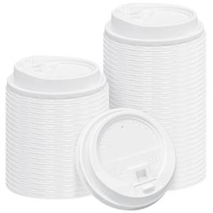 lot 1127 image: SIUQ 150 Pack Coffee Cup lids, Disposable Plastic Cup Lids for 10, 12, 16, 20, 24 oz HotCold Drinking Cup, 3.54 Inches90 mm Diameter - White