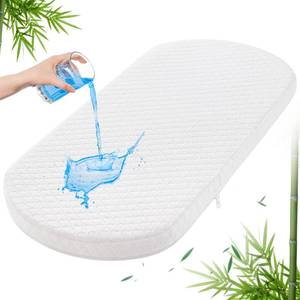 lot 1132 image: Pro Goleem Baby Bassinet Mattress Pad 30x15 Oval - Waterproof Bamboo Cover, Premium Foam, Breathable, Hypoallergenic, Non-Toxic Topper, for Cradle and Moses Basket