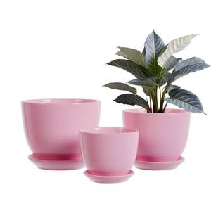 lot 1140 image: Pink Ceramic Flower Pots,Indoor Decorative Plant Pots Set of 3-456 Inch Small Glazed Succulent Planters with Drainage Hole,Modern Garden Pots with Saucer