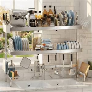 lot 1151 image: 3 Tier Extra Large Over The Sink Dish Drying Rack, Expandable Stainless Steel Dish Drainer with Multifunctional Organizer, Space-Saving Above Sink Dish Rack with Large Capacity for Kitchen Counter