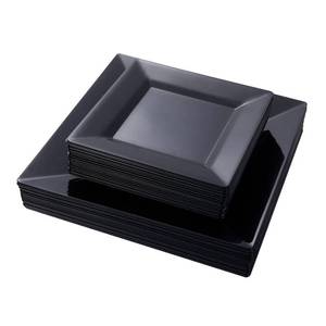 lot 1155 image: N9R 60PCS Black Plastic Plates Square, 30 Dinner & 30 Dessert Plates Heavy Duty, Fancy Disposable Plates for Party, Wedding and other Events