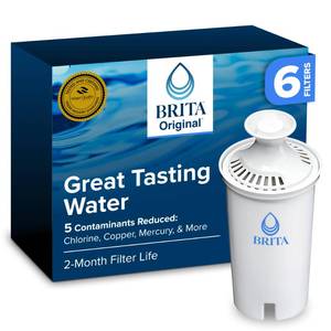 lot 1156 image: Brita Standard Water Filter for Pitchers and Dispensers, Reduces Copper, Cadmium and Mercury Impurities, Lasts Two Months or 40 Gallons, Includes 6 Filters for Pitchers