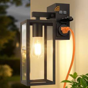 lot 1168 image: Outdoor Wall Light with GFCI Outlet, Dusk to Dawn Porch Light with Clear Glass and E26 Socket, Waterproof Anti-Rust Aluminum Exterior Lighting, Black Outside Lights for Patio, Front Door, Garage