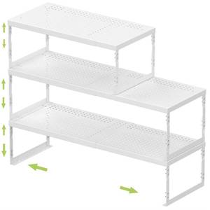 lot 1176 image: Jojocross Adjustable Stackable Metal Storage Shelf Organizer - Expandable Wire Rack with Perforations for Kitchen, Pantry, Bathroom, Cabinet & Office-Compact, Durable & Sturdy (3PACKSMediumWhite)