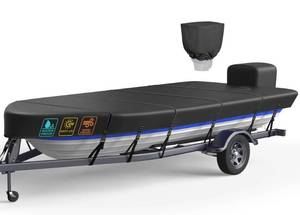lot 1177 image: Heavy Duty 5 Layers 1200D Jon Boat Cover 16ft - 18ft with Motor Cover, 100% Waterproof Trailerable Jon Boat Covers 16-18 Foot with 114 Pcs Windproof Straps