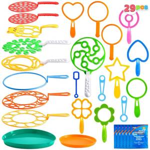 lot 1185 image: JOYIN 29 Pcs Big Bubble Wands Set, Giant Bubble Wand Bulk with Tray for Kids Outside Blowing, Toys for Summer Easter Party Favor Birthday Toddlers