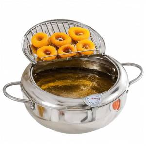 lot 1276 image: BEIYUANYA Deep Fryer Pot, Japanese Frying Pot with Thermometer and Oil Drip Drainer Rack, 304 Stainless Steel Tempura Deep Fryer Pot for Gas Stove and Induction Cooker for French Fries Chicken Wings