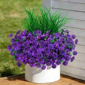 lot 1290 image: INQCMY Artificial Flowers for Outdoors, 12 Bundles UV Resistant Fake Morning Glory and 2 Bundles Greenery Grass, Silk Faux Plants for Garden Porch Patio Home Decor