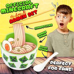 lot 1311 image: Get Trend Minecraft Ramen Bowl 3 Pc Set with Bamboo Chopsticks, Spoon for Kids Teens Adults, 20oz Bowl, Microwave Safe, Creeper Gamer Gifts for Boys (Multi Minecraft) different print
