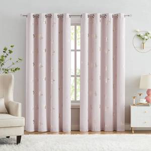 lot 2006 image: Jubilantex Pink and Gold Butterfly Blackout Curtains 84in Length for Baby Girls Nursery Bedroom and Living Room,80percent Blackout Window Treatment,Grommet Top,2 Panels,Lavender Pink