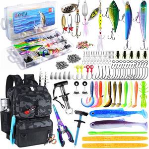 SKAITU Fishing Backpack with Tackle Boxes and Rod Holder, 24L Fishing Sling Bag with Fishing Lures Kit, Fishing Gear Bag Gifts for Men Women - Black Camo Backpack