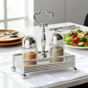 lot 2403 image: YTTDAY Clear Glass Salt and Pepper Shakers Set Modern Kitchen Decor for Home Restaurant BBQ Camping RV - Farmhouse Kitchen Accessories - Elegant Glass Shakers and Stainless Steel Holder (Clear)
