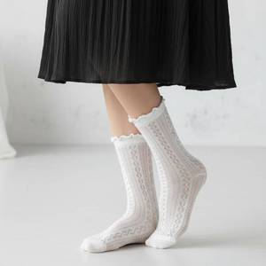 lot 2436 image: Molain 4 Pairs Womenfts Ruffle Socks, Mesh Casual Lace Crew Socks Lace Hollow Ankle Casual Breathable Lace Sock Breathable Thin Frilly Sock for Women and Girls