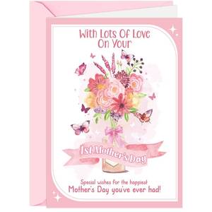 lot 4058 image: RUBOAOA First Mothers Day Card, 1st Motherfts Day Card with Envelope for New Mom, Sweet Mothers Day Gift from Baby Daughter Husband