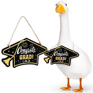 lot 4065 image: Memorywuu 2026 Graduation Porch Goose Sign Congrats Grad Wooden Sign Graduation Cap Shaped Wooden Goose Signs Accessories Decor for Yard Porch Lawn