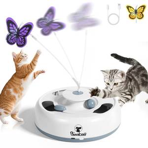 lot 4116 image: Pawaboo 3-in-1 Automatic Interactive Cat Toy, Electronic Motion Kitten Toy with Fluttering Butterfly Teasers, Track Ball and Random Hide Mouse, USB Rechargeable Cat Teaser Mouse Toys for Indoor Kitties
