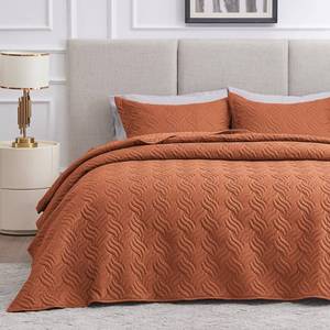 lot 5872 image: Lovefts cabin California King Size Quilt Bedding Set Umber Bedspread - Cal King Summer Lightweight Bedspread Comforter - Wave Pattern Coverlet for All Season - 3 Pieces (1 Quilt, 2 Pillow Shams)