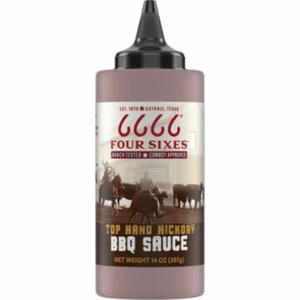 lot 5885 image: Four Sixes Ranch Top Hand Hickory BBQ Sauce  14 oz Bottle lot of 3