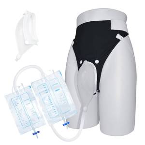 lot 6467 image: External Catheter for Men Wearable Urine Collector for Men with Silicone Pouch Breathable Fixing Pants and Dual Urinary Bags 2000ml 1000ml for Daily Home Routines Elderly Male Black