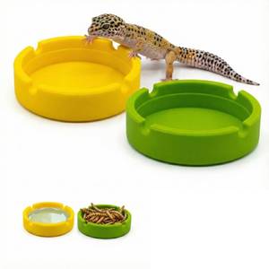 lot 6483 image: 2-Pack Silicone Reptile Food and Water Bowl, Crested Gecko Tank Accessories, Eudimysx Soft Unbreakable Dish for Leopard Gecko and Hermit Crab, Shallow Low Profile and Easy to Clean (Yellow and Green)