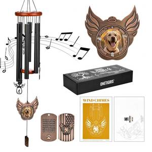 lot 7104 image: OneTigris Pet Memorial Gifts for Dogs - 32in Wind Chimes with Metal Picture Frame, Pet Loss Sympathy Gift, Dogs Remembrance Gift for Loss of Dog, in Memory of Dog