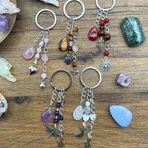 lot 8419 image: Cute Crystal Keychains,Boho Key Rings for Car Keys,Kawaii Bag Backpack Handbag Purse Accessories Charms,Bling Healing Teardrop Keyring Handmade,Funny Clear Quartz Key Chain for Women MenWhite), 6 Pack
