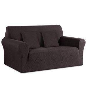 lot 11697 image: Ruaozz Stretch Loveseat Sofa Cover 1 Piece Couch Covers for 2 Cushion Couch Non Slip Loveseat Slipcover Soft Jacquard Furniture Protector with 2 pcs Throw Pillow Covers (2 Seater, Chocolate)