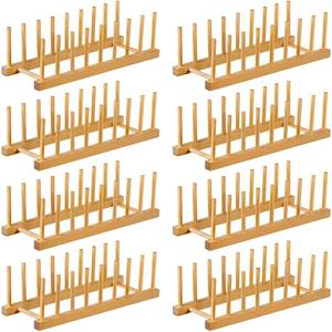 lot 11700 image: Thenshop 8 Pack Plate Organizer for Cabinet, Wooden Plate Rack Organizer with 8 Slots, Dish Drying Rack and Pot Lid Holder for Plates, Bowls, Cups, Cutting Boards, 13.4 x 5.1 x 4 Inch