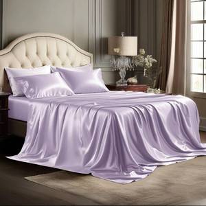 lot 11701 image: Bedsure Satin Sheets King Size - 4 Piece Silky Bedsheets with 15 Inches Deep Pocket Fitted Bedsheet,1 Flat Sheet, 2 Satin Pillowcases, Good for Hair and Skin (King, Lavender)