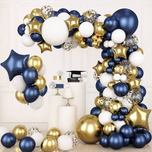 lot 11706 image: RUBFAC 176pcs Navy Blue Gold Balloons Arch Kit, Navy Blue Balloon Garland Metallic Gold White Confetti Balloon Foil Balloons for Baby Shower Birthday Party Wedding Anniversary Graduation Decoration